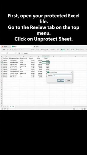 How to Unprotect Excel Sheet | Remove Password from Protected Sheet #excel #ytshorts #youtube
