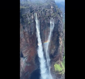 Aerial view reveals the towering beauty of Angel Falls in Bolívar, Venezuela