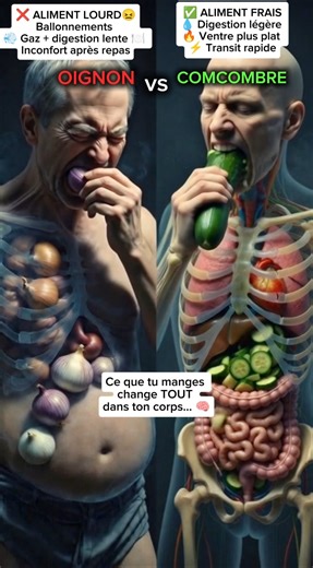Oignon vs Concombre 😳 Ce que ça fait à ton ventre… #santé #digestion