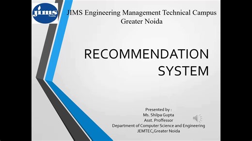 🎬 Glimpses from the Recommender Systems Lecture Here’s a short glimpse from the lecture on Recommender Systems, highlighting key concepts and practical relevance. 🎓 Watch the full lecture on our YouTube channel. #RecommenderSystems #LectureHighlights #MachineLearning #DataScience #Reel #AcademicContent #StudentLearning | JIMS Engineering Management Technical Campus