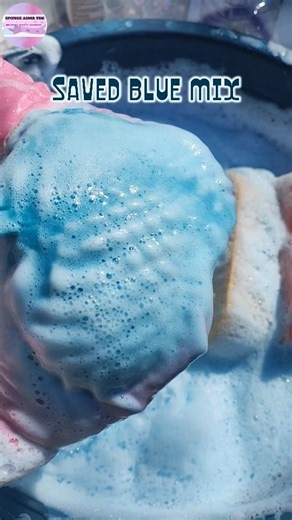 ASMR 🫧🩵 Squeezing in saved blue mix🩵🫧 Satisfying suds #shorts #asmrsponge #spongesqueezing