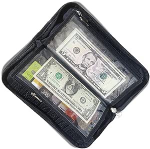 Cash Envelopes for Budgeting, Money Organizer, Cash Holder Organizer, Coupon Organizer, Passport Holder, Saving Envelope 6 Transparent Pockets, Black