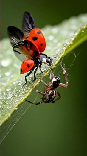 Ladybird Escapes Spider Web Attack #ladybird #spider #macro