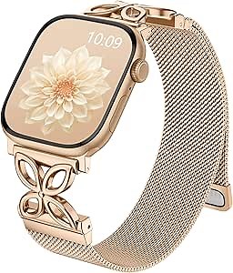 Getino Milanese Loop Compatible with Apple Watch Bands for Women 40mm 41mm 38mm 42mm 44mm 45mm 49mm 46mm Series 11 10 9 8 7 6 5 4 3 2, Stainless Steel Metal Magnetic Band for iWatch SE Ultra