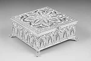 Silver Plated Art Deco Style Jewelry Box, Trinket Box, Raised Jewelry Box with Austrian Crystals - Vintage Home Decor & Gift Holder