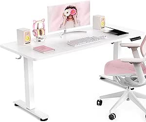 Veken 47.2 Inch Large Electric Standing Desk, Heights Adjustable, Sit to Stand Up, Work Home Office Computer Table for Study, Walking Pad, Writing, and Games, Wooden Desktop Desks, White