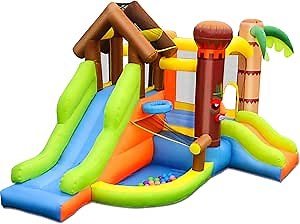 RETRO JUMP Bounce House, Inflatable Bouncy House for Kids Outdoor, Jungle Theme - Blower, Carry Bag, Repair Kit, Stakes Included