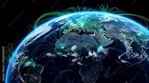 Global Digital Data Transmission Network Visualization with Connecting Lines