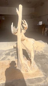 Getting this carving underway for The Bearded Buck #chainsawcarving #woodworking #wood #thebeardedbuck #deer #whitetail #giantbuck | Buschke Carving