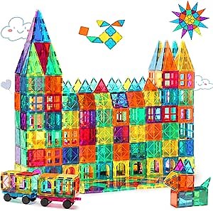 Gemmicc 100 PCS Magnetic Tiles with 2 Cars, STEM Approved Educational Magnet BuildingToys, Magnet Puzzles Stacking Blocks for Boys Girls