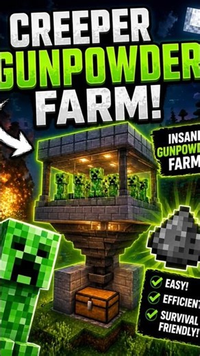 Minecraft Easiest Creeper Farm💀#shorts
