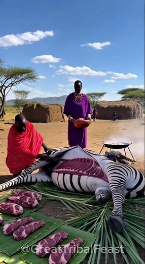 They Cooked a WHOLE Zebra! 🦓🔥 Maasai Village Feast #africantribe #maasaitribe #zebra