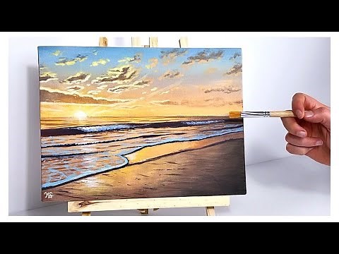 How to paint a Sunset over the ocean for beginners/intermediate / ocean sunset acrylic painting