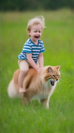 Child riding on cat 😺|AI story#viral #ai #shorts #trending #story#funny