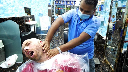 The ULTIMATE Indian Haircut EXPERIENCE in DUBAI - Head Shave and Back Massage | UAE