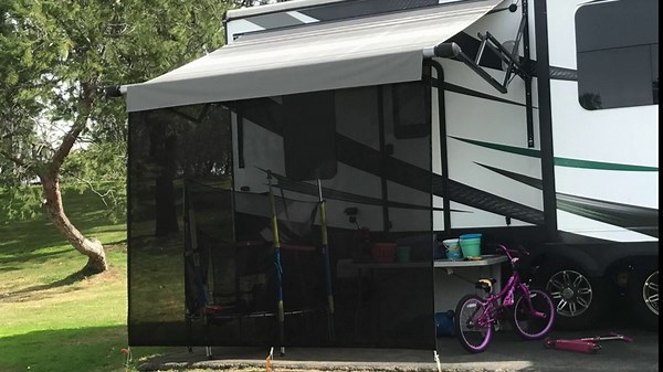 RV Sun Shade Screen for Awning - 8' X 12' 5'' Navy Blue Mesh Sunshade Motorhome Camping Trailer UV Sunblocker Canopy Sunscreen - Shadeidea Offer 3 Years Warranty