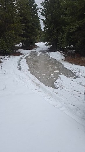 you should see the fuggin LAKE i went through to get to this puddle. I have a back up camera on my bumper and it was very much submerged #4x4 #offroad #puddle #lake #snow #backroads