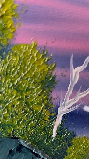 Bob Ross Style Mountain Cabin Landscape Oil Painting | Happy Little Trees & Mountains