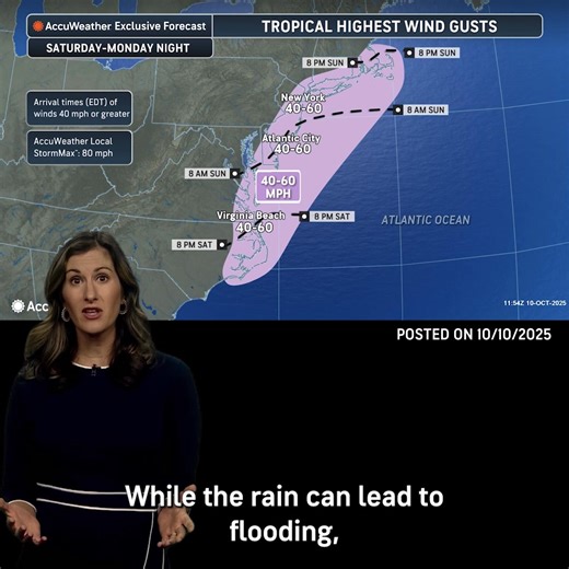 New York City, Boston, and Philadelphia will face impacts from a coastal storm this weekend that will bring heavy rain, wind gusts from 40 to 60 mph, and localized power outages. http://bit.ly/3WxzgJP | AccuWeather