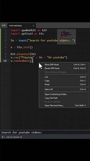 Creating a Voice Assistant Which Can Open & Play YouTube Videos Using Python #python #ai