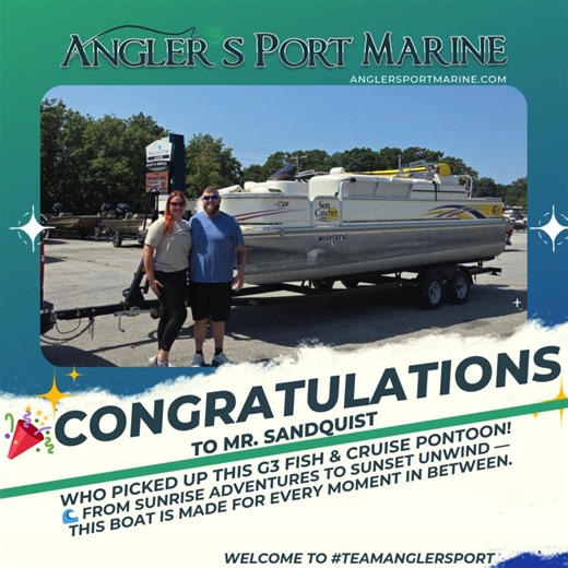 🚤 Customer Spotlight! A huge shoutout to Mr. Sandquist for choosing the stunning G3 Fish & Cruise LX22 from Angler’s Port Marine! We’re excited to be part of your boating journey and wish you thrilling adventures, cherished memories, and fantastic fishing trips ahead! #CustomerSpotlight #AnglersPortMarine #G3Boats #LakeLife #CouplesWhoFishTogetherStayTogether | Angler's Port Marine