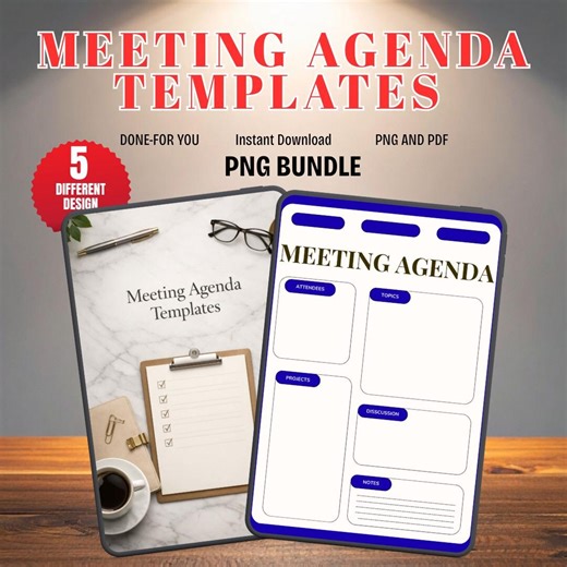 Meeting Agenda Template, Business Meeting Minutes, Project Kickoff Flyer, Corporate Organizer, PDF, PNG. - Etsy