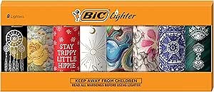 BIC Pocket Lighter, Special Edition Bohemian Collection, Assorted Unique Pocket Lighter Designs, 8-Pack (Colors May Vary)