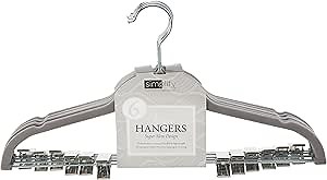 Simplify Velvet hangers - Plastic Hangers with Zink Hooks - Hangers for Pants, Shirts, Clothes - Grey - Pack of 6 - 0.16" x 16.93" x 9.06"