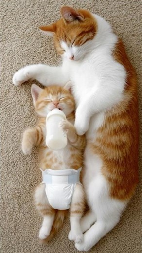 Mother Cat Comforts Her Kitten with Pure Love