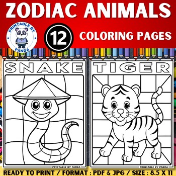 Chinese New Year Zodiac Animals Coloring Pages Printable 2026 Year Of The Snake