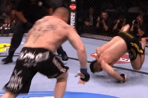Terrifying footage shows Brock Lesnar charging UFC rival after hitting him so hard he did backwards roll