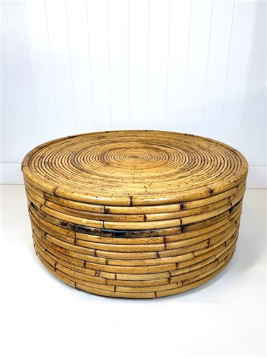 Vintage Round Drum Large Coffee Table: Split Bamboo Rattan, Pencil Reed Mid Century Modern - Etsy