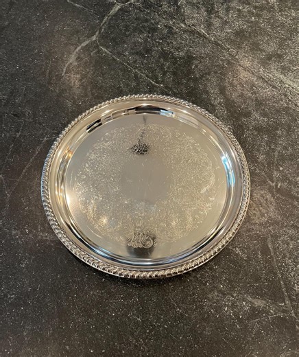 Vintage International Silver Co 12" Round Serving Tray | Etched Floral Platter | Rope Edge | Mid-century Hostess Decor | Classic Barware - Etsy
