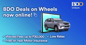 320K views · 955 reactions | Buy a brand new car from anywhere via BDO Deals on Wheels Online! Enjoy low rates and waived fees up to P30,000 from July 15 - August 31, 2021. Apply for a BDO Auto Loan at www.bdo.com.ph/dealsonwheels Terms and Conditions apply. Per DTI Fair Trade No. FTEB 123005, Series of 2021. BDO Unibank, Inc. is regulated by BSP. Email: consumeraffairs.bsp.gov.ph | BDO Unibank | Facebook