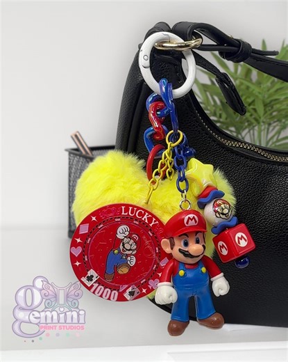 Super Mario Mario Beaded Purse Charm Bag Charm Purse Clip Key Ring Heart Pompom Fancy Beads Video Games Bag Charm Star - Etsy