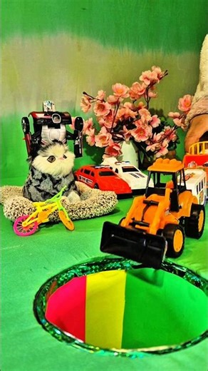 Red car 🚘 🚗 & Little jcb pushing into pit part 48