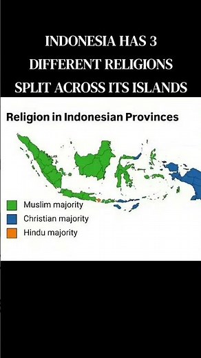 INDONESIA HAS 3 DIFFERENT RELIGIONS SPLIT ACROSS ITS ISLANDS