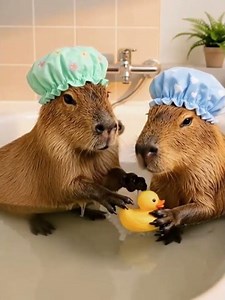 Capybara Playing with Rubber Duck Toy / El capibara jugando con un patito de goma #capybara #cute