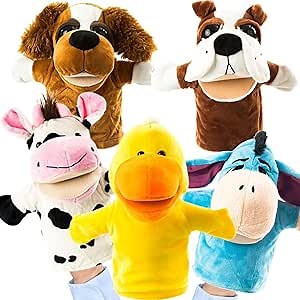 Animal Hand Puppets Set for Kids & Adults - 12.5" Premium Quality Soft Plush Toys with Movable Mouths - Perfect for Storytelling, Teaching, Preschool, Role-Play - Durable, Vibrant, Educational Puppets