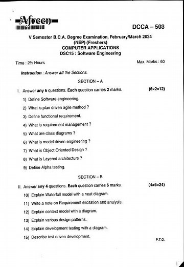 Software Engineering Question paper of BCA 5th semester NEP 2024 #exam #questionpaper