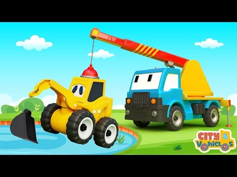 Water Tank Truck Stuck in a Hole! Super Construction Vehicles Rescue Team for Kids.