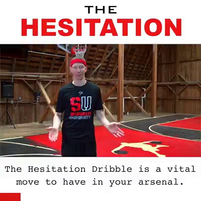 Basketball Players and Coaches: Learn how to do the Hesitation Dribble in this #Superhandles tutorial. 1. Pound your dribble out to the side while stepping forward and hopping on your opposite foot (opposite your dribble hand). 2. Hesitate with your hand on top of the ball at a point out to the side and away from your body while no higher than approximately waist level. 3. At the moment the ball of your opposite foot makes floor contact following your small hop, push off explosively without lett