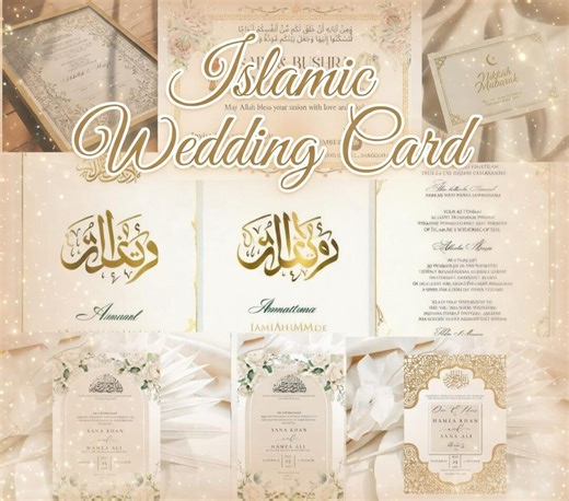 Islamic Wedding Card Printable | Nikkah Mubarak Greeting Card Template | Editable Canva Islamic Marriage Card | Instant Digital Download - Etsy