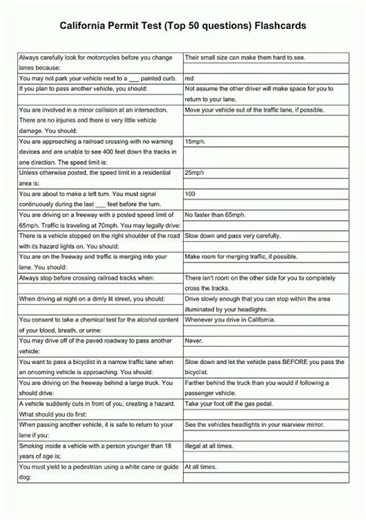 California Permit Test Top 50 questions Flashcar video