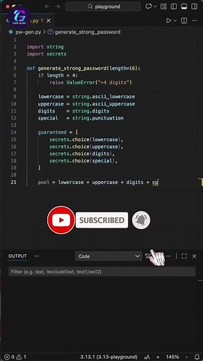 This Python Code Creates Ultra-Secure Passwords 🔐| Stop Using Weak Passwords ❌ Python Fix #shorts