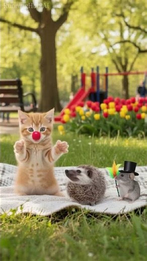 “Kitten & Mouse Put On a Circus Show… Just to Cheer Up a Hedgehog!” #cat #funnypets #cute
