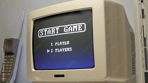 Vintage Video Game START GAME Screen Players Selection 80s