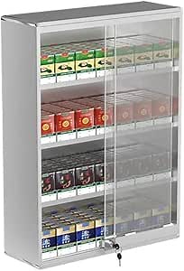 Cigarette Display Case- Wall Mounted Cigarette Rack- Sliding Door With LockCigarette Display Cabinet- 5/10 Pack Of Cigarettes- for Market Store Store Retail ( Color : Silver , Size : 44.5x17.3x60cm )