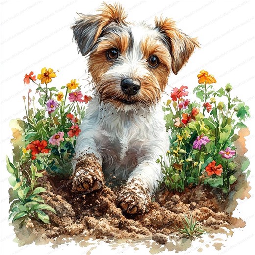 22 Jack Russell Digging Clipart | Adorable Dog Garden Illustration | Printable Watercolor Clipart | High Quality Jpgs | Paper Craft - Etsy