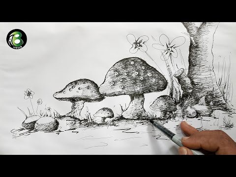 How to Draw Mushroom Scenery 🍄 | Step by Step Drawing for Beginners